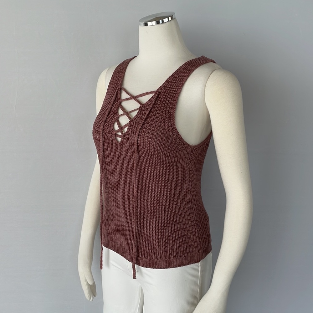 NWOT Love Tree Knit Tank Lace up Small - Picture 8 of 10